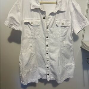 White Denim plus size mini dress with button entry. Size 24